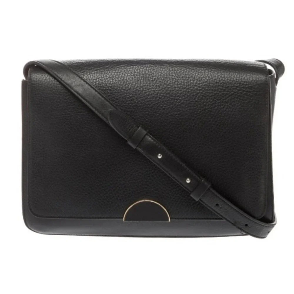 Cuyana Black Pebbled Leather Crossbody Bag Gold Half Moon Hardware Made in Italy